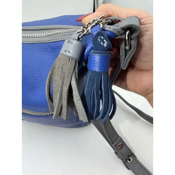 Sharif 1827 Blue Leather Embroidered Parrot Floral Crossbody Bag Grey Trim - Picture 8 of 12